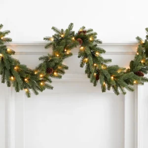9 ft Natural Douglas Garland - Battery-Operated Clear LED