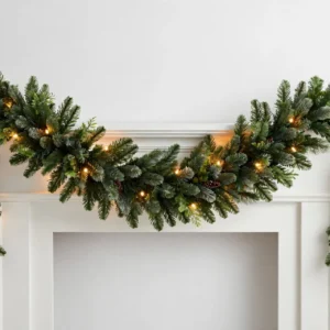 6 ft Victorian Fir Garland - Battery-Operated Clear LED